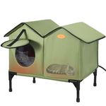 Heated Cat House for Outdoor Cats Extra-Wide Outdoor Cat House Heated Weatherproof for Winter, Feral Cat Shelter Large Cat House for Multiple Cats Small Dogs, Easy to Assemble (Green)