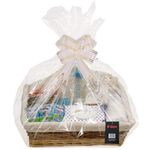 H-LINE LARGE Make Create Your Own Gift Hamper Kit - Natural Wicker Storage Basket Cellophane Wood Shred Bow Set - Ideal for Christmas Easter Christening Wedding Baby Shower or Birthday Gift