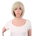 MapofBeauty 12 Inch/30 cm Short Bob Straight Side Bangs Synthetic Fiber Heat Resistant Hair Party Cosplay Wig (Blonde)