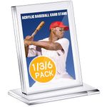 Mudder 6 Pcs Card Display Stand with Base 2.68 x 3.74 Inch Acrylic Baseball Card Holders Clear Card Stand Vertical Trading Card Frame Beveled Edges Trading Card Protectors for Standard Sport Cards