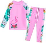 BAOHULU Girls Swimsuit Two Piece Tankini UPF 50+ UV Protective Rash Guard Set 3-12 Years, Flamingo Pink Long, 7-8 Years