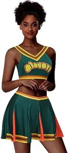 ZIFUNMUR Women Cheerleader Costume Dress Outfit Adult Girls 2 Piece Cheerleading Crop Top Skirt Halloween Cosplay Uniform, Green, Medium