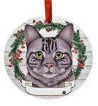 Silver Tabby Ornament - E&S Pets - DIY Personalizable - Cat Gifts - Ceramic Round Ornament with Glazed Finish - X-mas Decoration - Christmas Ornaments Craft Gifts - Ornaments for Pet Lovers