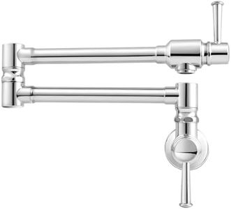 CWM Pot Filler Faucet,Polished Stainless Steel Pot Filler,Swing Arm Folding Stretchable Wall Mount Commercial Kitchen Sink Faucet with Single Hole Two Handles,Over Stove Design for Space-Saving