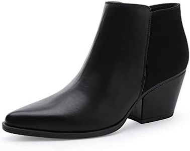 CentroPoint Women's Fashion Block Heel Ankle Boots Pointed Toe Side Zip Leather Booties(Black PU, Numeric_8.5)