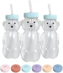 The 730 Project Honey Bear Straw Cup for Babies, 8-oz Honey Bear Cup with Lid, 3-Pack Therapy Learning Honeybear Straw, Baby Bottle Set, Blizzard AQUA