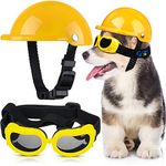 Pet Dog Helmet and Dog Goggles Set 4 Inch Padded Pet Motorcycle Helmet Dog Sunglasses Safety Pet Cap Dog Hard Hat Adorable Puppy Goggles with Adjustable Belt for Small Dog Riding,S Size (Yellow)