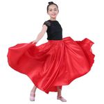 Baisdan Girls Belly Dance Skirt Shiny Satin Full Long Skirt for Belly Dance Flamenco Dance Performance Costume Red