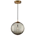 KCO Lighting Modern Large Globe Pendant Light Fixture Mid Century Smoke Grey Glass Pendant Light Vintage Hanging Lights Single Gold Globe Chandelier Kitchen Island Lighting (Smoke Gray-9.8”)