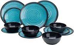 Xtremeauto 12pc Dinner Set Plates and Bowls Set - Dinnerware Sets Melamine Bowl, Plate Crockery Plate Set Dining Tableware Dishes, Dishwasher Safe Set Caravan (Granite Aqua 12pc Set)