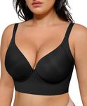 SHAPELLX Women's Bra Push Up Back Smooth Underwire Full-Coverage Bralettes (Black, 46D)