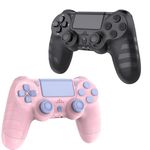 DYONDER 2 Pack Wireless PS4 Controllers for PS4/Pro/Slim & PC – 1000mAh Battery, 6-Axis Motion Sensor, Audio Jack (Black & Pink)