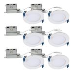 Halo 4 inch Recessed LED Ceiling & Shower Disc Light – Canless Ultra Thin Downlight – 5CCT Selectable- White - 6 Pack
