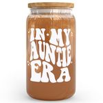 KLUBI Best Aunt Ever Gifts in My Auntie Era Cup - 16 Ounce Cool Aunt Gifts for Aunt Gifts from Niece Nephew Glass Cups with Lids and Straws, Best Auntie Gift Ideas in My Aunt Era Mug Cool Aunt Cups