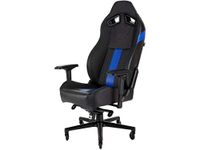 Corsair T2 Road Warrior - Faux Leather Gaming Chair, Easy Assembly, Ergonomic Swivel, Adjustable Height & 4D Armrests, Lumbar Support, Comfortable Wide Seat with High Recliner - Black/Blue