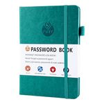 Yafe Password Book Alphabetical with Tab, Small Pocket Size Used for Internet Address and Password Organizer with Pen Loop,elastic band， Inner Pocket, Bookmarks,19.7x13.5cm (Green)