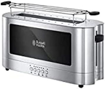 Russell Hobbs Elegance 23380-56 Toaster [Long Slot for 2 Slices / 1 Wide Slice of Bread] Elegance Glass/Stainless Steel (Extra Wide Toast Slot, Including Bread Attachment, 6 Browning Levels + Defrost