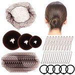 Hair Bun Net, 68PCS Easy Hair Styling Tools- Include Ballet Hair Nets, Hair Doughnut, U Shaped Hair Pins, Bobby Pins and Hair Bands, Hair Bun Maker, Brown Bun Rings for Women Girls Hair Accessories