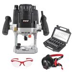 Trend T8 Ultimate Routing Starter Set, T8EK Variable Speed Plunge Router (2200W, 1/2 Inch, 240V), 15-Piece 1/2 Inch Router Cutter Set, Dust Mask & Safety Glasses, T8/Start/Set