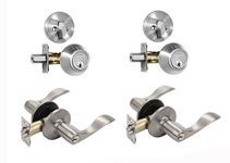 Dynasty Hardware V-CP-HER-US15, Heritage Front Door Entry Lever Lockset and Single Cylinder Deadbolt Combination Set, Satin Nickel - (2 Pack) - Keyed