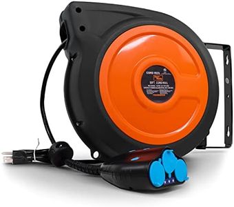 SuperHandy Extension Cord Reel, Retractable, (50' Ft / 12 Gauge) 3 Outlet - Compatible with Alexa Built-in Smart Plugs, IP64 Waterproof, 12awg 15A 1875W, Safe & Slow Retraction