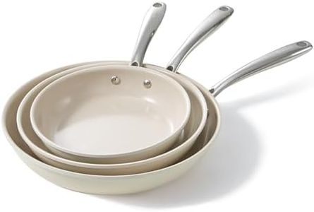 Redchef Nonstick Frying Pans Set, Ceramic Pan 20 24 28cm, Skillet Set 8-11" for Cooking, PFAS & PTFE & PFOA Free with Stainless Handle, Dishwasher/Oven Safe (Beige)