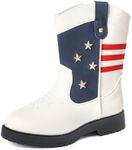 Cowboy/Cowgirl Boots for Boys/Girls Toddler Western Wide Calf Square Toe Kids Boots with Side Zipper,White 3
