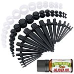 BodyJ4You 50PC Gauges Kit Ear Stretch Aftercare Jojoba Oil Wax 14G-12MM Black Taper White Silicone Tunnel Plug