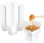 Takeout Food Container with Handle Microwaveable Kraft White Paper Chinese Take Out Box (50 Pack) Leak and Grease Resistant Stackable To Go Boxes - Recyclable Food Containers - Party Favor Boxes