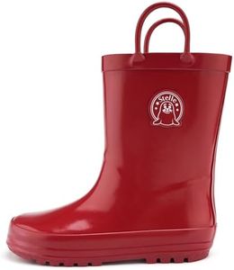 Stelle Kids Rain Boots for Boys Girls Waterproof Natural Rubber Toddler Rainboots Easy On Handles Non-Slip Sole(Red,3ML)