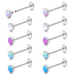 BodyAce Flat Back Earrings Opal Tragus Studs, 316L Stainless Steel Lip Bars Internally Threaded Labret Rings, 16G Helix Piercing Cartilage Nose Jewellery [BL:8mm;Top:5mm]