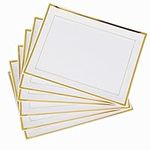 MATANA - Reusable Serving Trays - Plastic Platters for Party Food - Serving Set for Birthdays, Weddings, & Graduation Parties - White Rectangle Plates with Trim, 12” x 9” (White & Gold - 6 Pack)