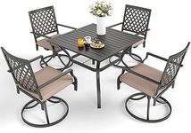 MFSTUDIO 5 PCS Metal Outdoor Patio Furniture Dining Set with 4 Metal Swivel Chairs and Square Dining Table with Umbrella Hole, Black