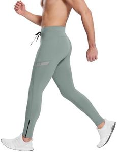 BALEAF Men's Winter Running Tights Thermal 30" Cycling Pants Water Resistant Pockets Zipper Legs Cold Weather Gear Deep Grey 2XL