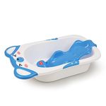 LuvLap Bubble Baby Bathtub (White & Blue) & Anti Slip Baby Plastic Bath Chair (Blue), Bathtub with drain plug, Baby bath Seat/Sling with Non Slip Suction base, Baby bathing essential