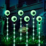 Halloween Decorations Outdoor Scary Solar Eyeball Lights, 6 Pack 3 Modes Waterproof Green Eyeball Solar Lights for Garden Yard Lawn Pathway Patio Grave Décor, Upgraded Base on Swaying Stakes Lights