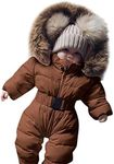 Cute Baby Boys Girls Warm Snowsuit Jumpsuit Thicken Winter Zip Up Rompers Fur Hooded Padded Down Coat Toddler Bodysuit Soft Comfort Lightweight Breathable Winter Outdoor Coat Outwears