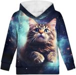 GLUDEAR Boys Girls 3D Print Graphic Sweatshirts Long Sleeve Pullover Hoodies, Green Galaxy Brown Cat, 8-11 Years