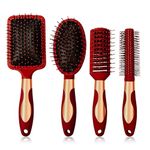 Hair Brush Set Anti Static Massage Oval Comb Round Hair Brush Vent Hair Brush Detangling Brush Paddle Brush for Women Men Red