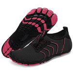 Racqua Water Shoes Quick Dry Barefoot Beach Aqua Sport Swim Surf Pool Hiking Diving Walking for Men Women, Wz116-black/Rose, 7 Women/6 Men