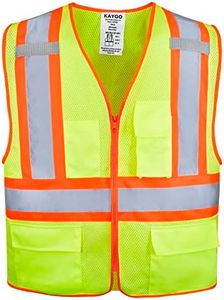 KAYGO High Visibility Safety Vests KG0100, Reflective Vest with Pockets and Zipper, ANSI Type R Class 2 Not FR(Yellow,XL)