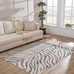 Hauteloom Ecorse Contemporary Animal Zebra Print Area Rug for Living Room Bedroom Dining Room - Distressed Faded Style - Cream, Black, White, Beige, Gray - 6'7" x 9" (6x9)