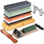 Whetstone Knife Sharpening Stone kit, Double Side Whetstone Sharpener 400/1000 3000/8000 with Non-Slip Bamboo Base Flattening Stone Angle Guide and Cut Resistant Gloves for Chef Knife, Kitchen Knife