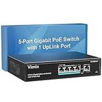 VIMIN 4 Port Gigabit PoE Switch with 1 Uplink Gigabit Ports, 5 Port Unmanaged Ethernet PoE Switch with 72W Power, Support IEEE802.3af/at, VLAN, Metal Housing, Desktop or Wall-Mount, Plug & Play