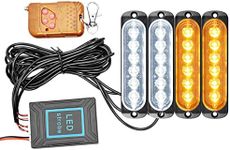 RIGIDON 4 Pcs Safety Emergency Flashing Lights, White Amber Color 12V 24V 6 LED Remote Control Strobe Hazard Warning Light, Breakdown Beacon Led Light Bar For Car Truck Off road SUV 4x4 Vehicles