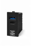 USB Charger MODULER Socket Roma Model Plate Fast Charger QC PD 3.0 Dual Port White and Black Color (25 WATT Black)