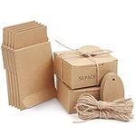 Belle Vous Brown Kraft Paper Square Gift Boxes with Lids, Hemp Rope and Tags (50 Pack) - 7.5 x 7.5cm x 3.5cm (2.95 x 2.95 x 1.37 inches) - Small Boxes for DIY Wedding and Party Gifts & Favours