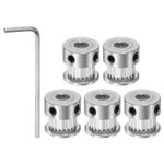 uxcell 5pcs 2GT Timing Pulley 20 Teeth 6mm Bore 16mm Dia. Aluminum Timing Belt Pulley with 2mm Hex Key Wrench for 6mm Width Belt 3D Printer CNC Machine Accessories, Silver Tone