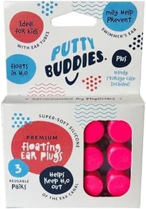 Earvolution Floating Putty Buddies Ear Plugs for Swimming - Invented by an Ear Physician - Moldable, Premium, Silicone - Floats on Water - Waterproof - Made in The USA - 3 Pack - Hot Pink