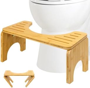 Toilet Stool for Adult and Kids, 8 Inches Toilet Squat Stool for Bathroom Foldable Bamboo Toilet Foot Potty Poop Stool with Non-Slip Pads - Improved Bowel Movement (Natural Color)